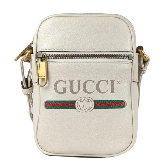 SOLD Gucci Gg Logo Print White Leather Messenger Bag